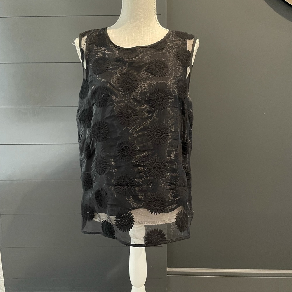 Halogen Blk Sheer Daisy’s tank szLg